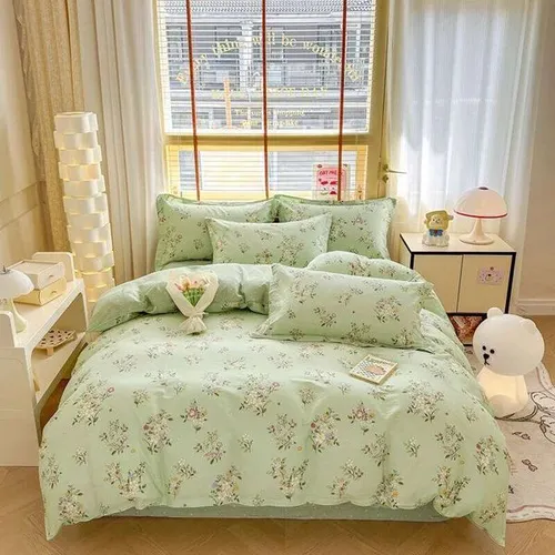 Chic Fresh Duvet Queen Soft 100% Cotton Floral Green Bedding Set with 2 Pillowcase Garden Botanical Comforter Cover H260312