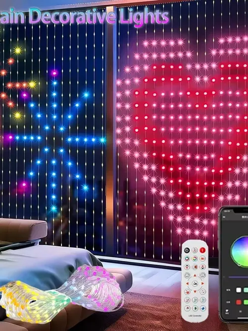 Smart LED Curtain Light APP Control RGB Dimmable DIY Pattern Music Ambient Lighting For Home Holiday Party Christmas Decoration