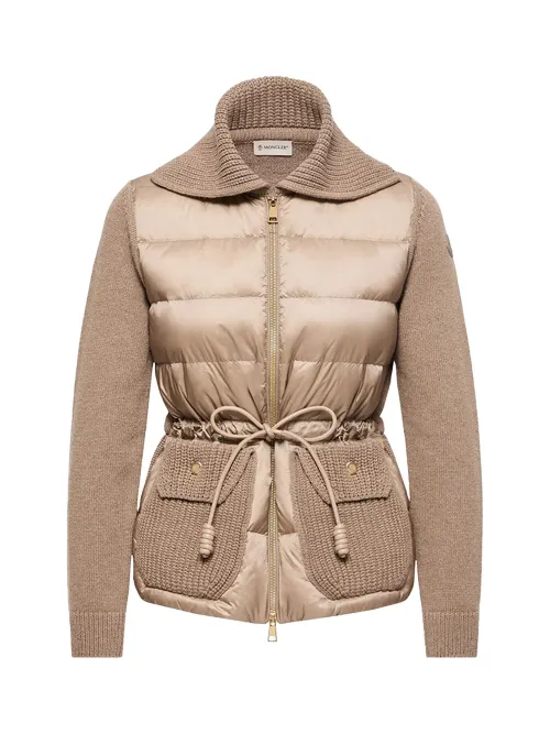 Moncler Wool-Cashmere Blend Down-Padded Cardigan — Beige