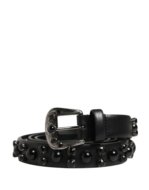 Dolce & Gabbana Studded Calf Leather Belt — Black