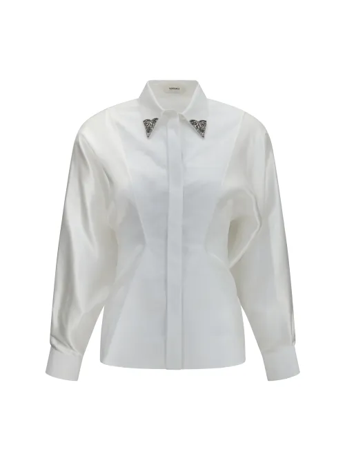 Versace Embroidered Cotton Poplin Shirt — White