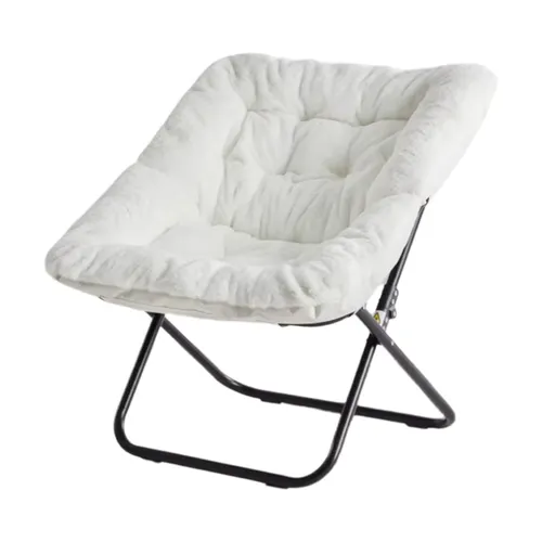 JHK 28IN Cozy Saucer Chairs Soft Faux Fur Large Size Folding Lounge Living Room Padded Seat Metal Frame Reading Chair Furniture