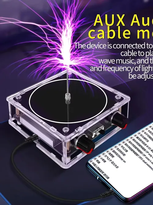Music Coil Bluetooth And AUX Music Box With Interactive Lightning Show Sound Reactive Plasma Arc Desktop Display