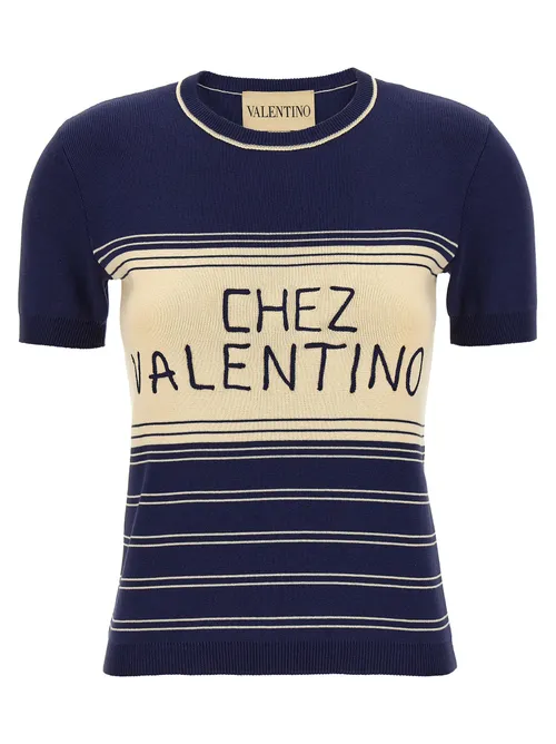 Valentino Garavani Logo-Embroidered Striped Cotton T-shirt — Navy