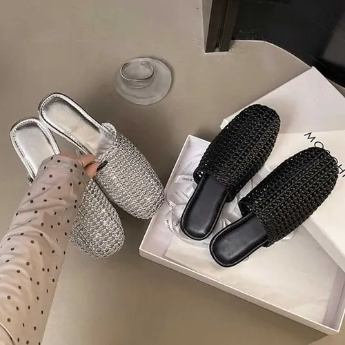 Cover Toe Woven Women Mules Slippers Concise Slingback Slip On Shoes Spring Autumn Concise Zapatos De Mujer Z260318
