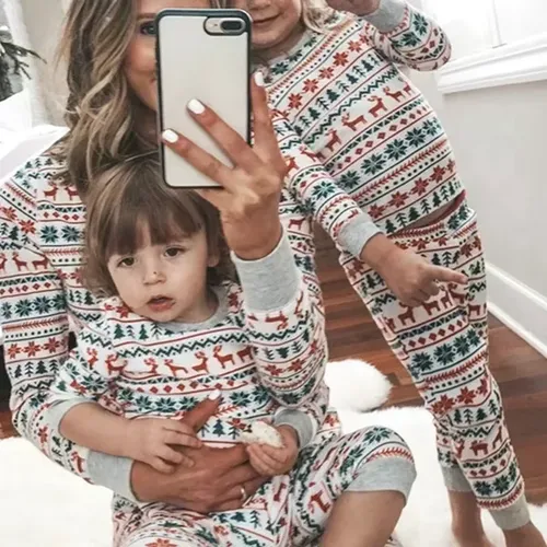 Family Christmas Matching Pajamas Set New Year's Clothes Parent-child 2 Pieces Suit Homewear Baby Romper Soft Cute Pjs Xmas Look