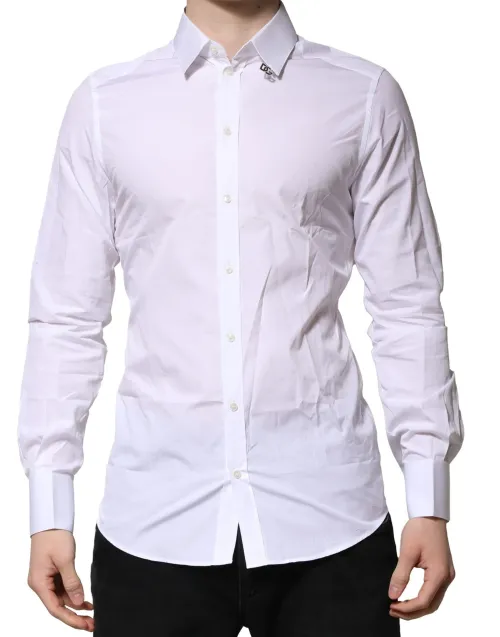 Dolce & Gabbana White Cotton with Gold Accents Shirt — White