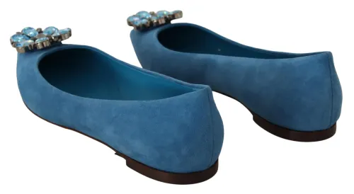 Dolce & Gabbana Crystal-Embellished Suede Flat — Blue