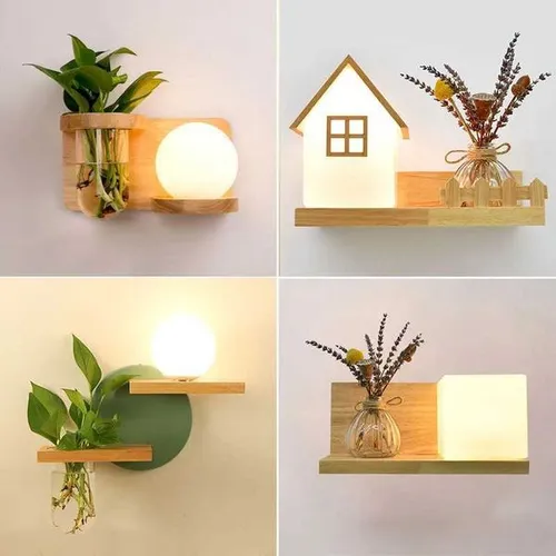 Modern Wooden Lamp Led Wall Lamps Nordic Personality Creative Green Plant Pot Home Decor Living Room Aisle Loft Light Fixtures M251209