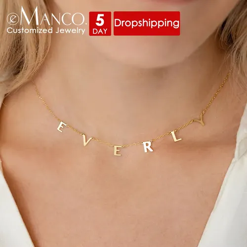 EMANCO Custom Stainless Steel Name Necklace Customized Personalized Letter Necklace Pendant Nameplate Gift Direct Sales Lad
