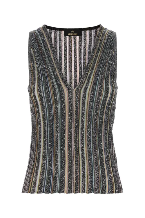 Missoni Striped Metallic Viscose Blend Tank Top — Black