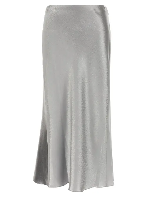 Tory Burch Silk-Effect Satin Midi Skirt — Gray