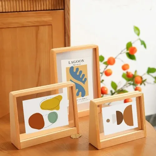 Wood Acrylic Beech Photo Frame Wedding Holder Home Decor Double-sided Picture Display H260310