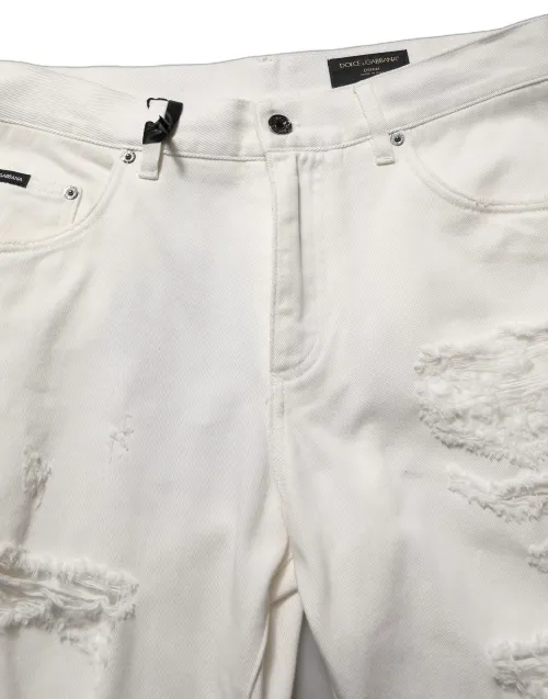 Dolce & Gabbana Distressed Cotton Jeans — White