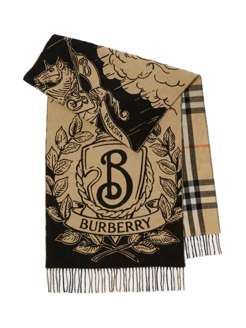 Burberry Reversible Cashmere Jacquard Scarf — Beige
