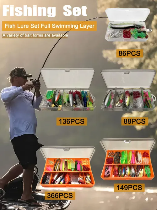 86/88/136/149/366pcs Fishing Lure Kit For Trout/Pike/Bass Multi-Lure Fishing Set Layered Tackle Pro Gear Tackle Box