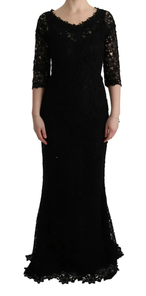 Dolce & Gabbana Floral Lace Sheath Dress — Black