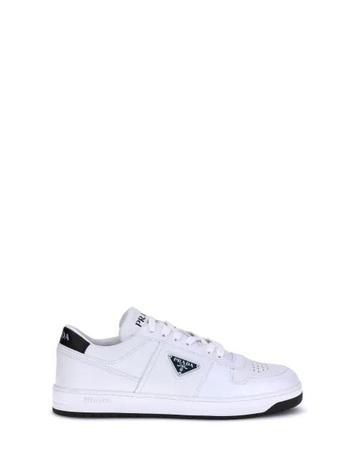 Prada Perforated Leather Lace-Up Sneakers — White