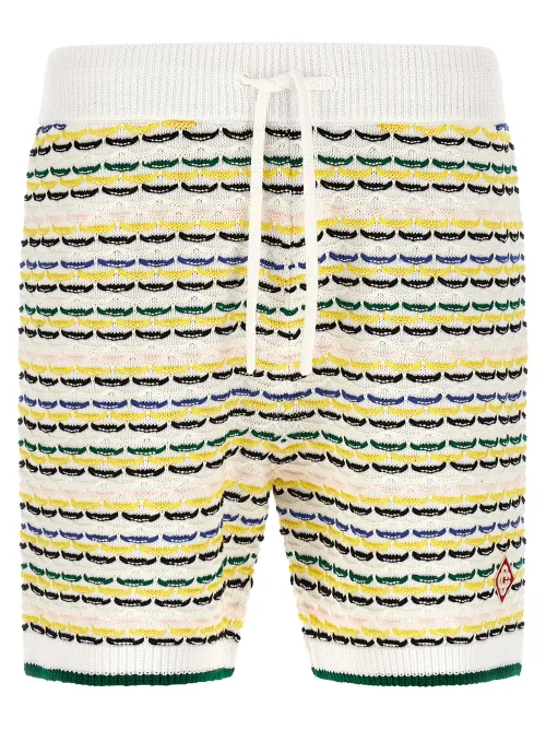 Casablanca Tuck Stitch Cotton Knit Bermuda Shorts — Multicolor