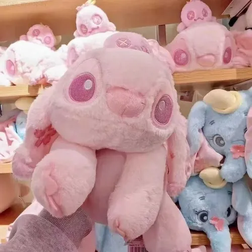 Disney Stitch And Winnie The Pooh Lying Down Plush Doll Pastel Pink Cherry Blossom Theme Cute Plushies For Birthday Present Toy H251009