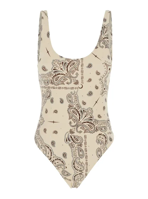 Venuja Paisley-Printed Tech Stretch One-Piece Swimsuit — Beige