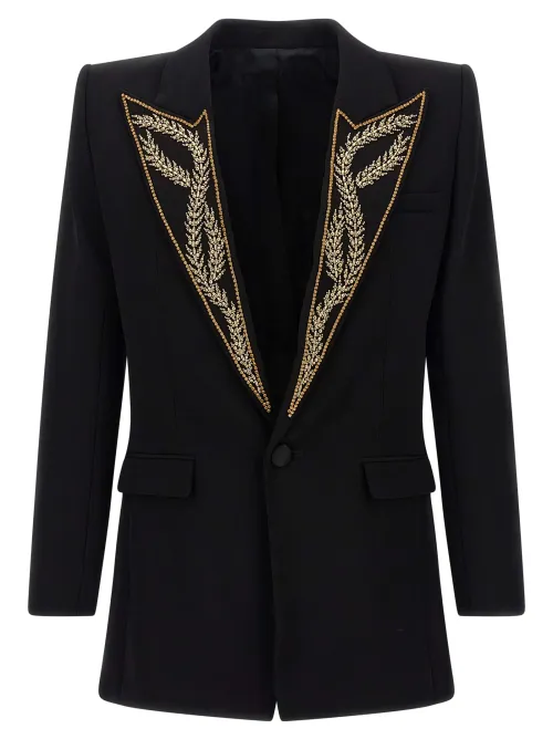 Balmain Embroidered Peak Lapel Blazer — Black