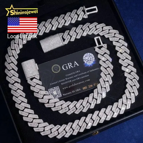 US Local Fast Shipping Cuban Link Chain 18mm S925 Pass Diamond Test VVS Baguette Moissanite Diamond Cuban Necklace Men Jewelry