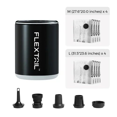 TINY PUMP 2X - Ultimate 3-in-1 Outdoor Pump with Camping Lamp - Black / Pump and Vacuum Bags
