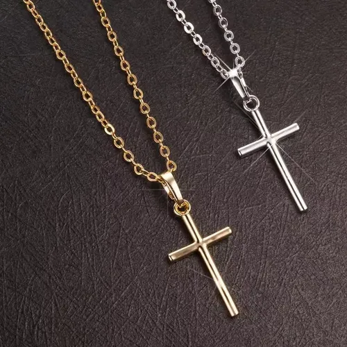 Fashion Christian Jesus Cross Necklaces Silver Color Long Chain Simple Pendants For Women Men Jewelry Gifts Dropshipping