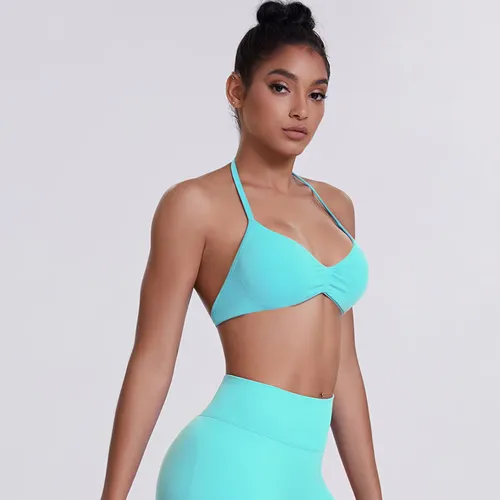 Sexy Neck Strap Bra for Woman Summer Breathable Backless Yoga Bra Women Fitness Solid Color Yoga Sports Bra Workout Top