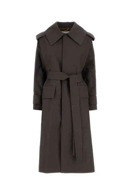 Victoria Beckham Cotton Wrap Coat — Brown