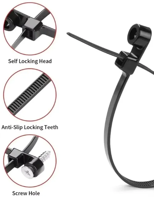 500/100PCS Screw Hole Cable Ties Reusable Fixed Nylon Cable Ties Self-locking Cord Ties Straps Fastening Loop Office Organizer
