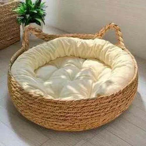 Rattan Weaving Cat Basket Bed With Soft Cushion Round Donut Design Cozy Warm Comfortable Sleeping Nest For Cats And Dogs M251201
