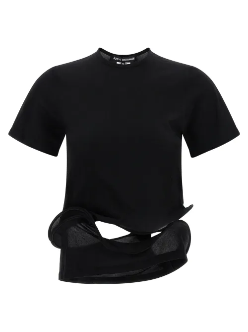 Junya Watanabe Nylon with Sculptural Cutout Hem T-Shirt — Black