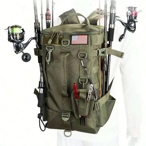 Bag with Rod Holders, Large Storage, Tackle Box Backpack Carrying Fishing Gear and Equipment, Gifts for Men Z260124