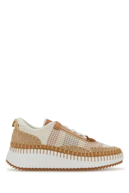 Chloé Mixed-Material Low-Top Sneaker — Brown