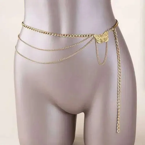 2025Summer Versatile Hip Hop Retro Tassel Waist Female Creative Hollow Butterfly Flower Plate Body Chain H260228