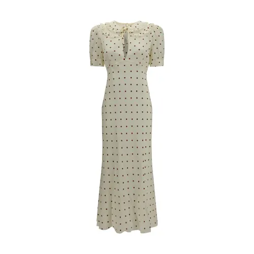 Alessandra Rich Polka-Dot Silk Dress — Beige