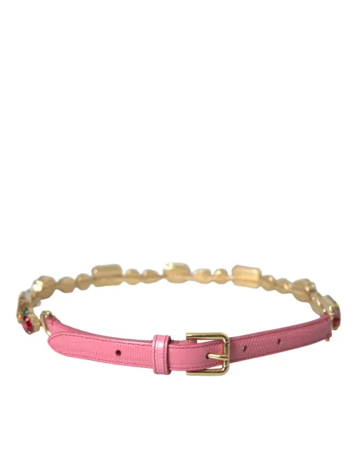 Dolce & Gabbana Crystal-Embellished Leather Belt — Pink