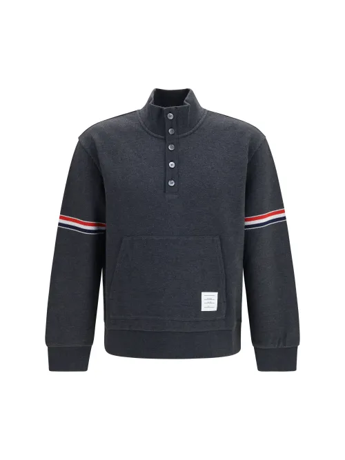 Thom Browne Loopback Cotton Piqué with RWB Stripe Sweatshirt — Gray
