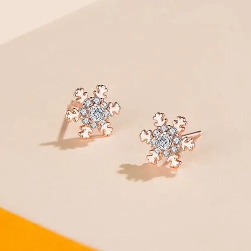fashion earring studs for women S999 pure snowflake womens earrings light luxury high end zircon silver needle earrings gift for girlfriend and best friend