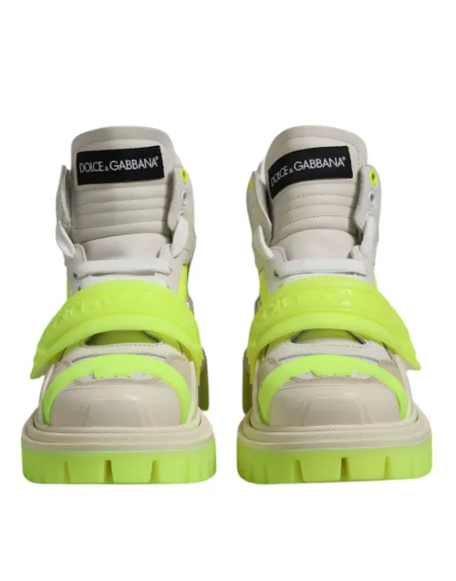 Dolce & Gabbana Neon Leather High-Top Sneaker — White