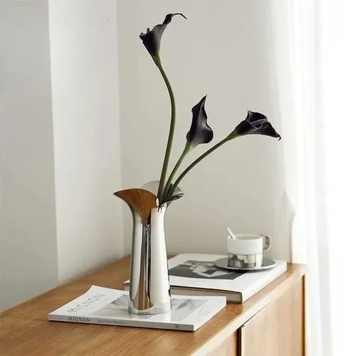 Nordic Luxury Ceramic Vase Silver Plated Modern Floral Arrangement Artistry for Living Ro Dining Table He Decor J260508