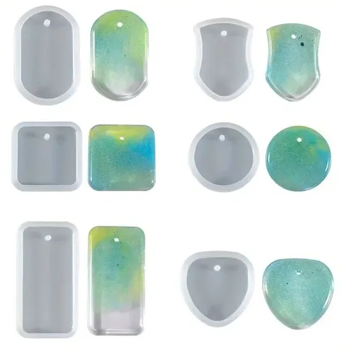 1/6/10pcs DIY Keychain Pendant Silicone Mold Set Crystal Epoxy Resin Mold Round Rectangle Pendants Jewelry Making Casting Mould
