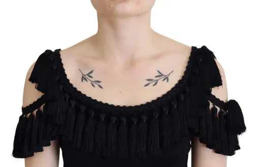 Dolce & Gabbana Tassel Cold-Shoulder Cotton Tank Top — Black