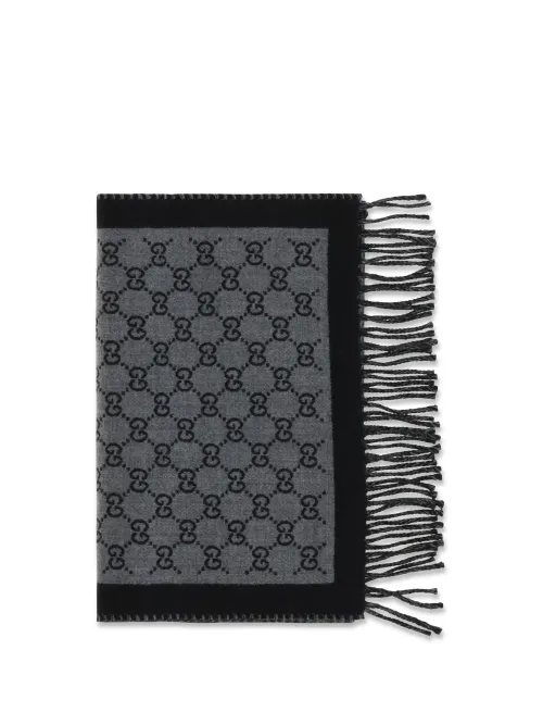 Gucci GG Jacquard Wool Scarf — Gray