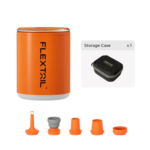 TINY PUMP 2X - Ultimate 3-in-1 Outdoor Pump with Camping Lamp - Orange / Pump and Case