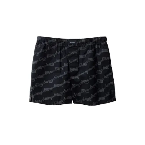 Balenciaga Allover Logo Cotton Bermuda Shorts — Black