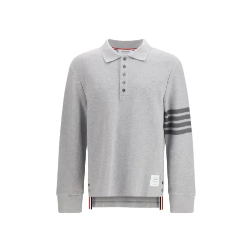 Thom Browne Textured Piqué 4-Bar Polo Shirt — Gray