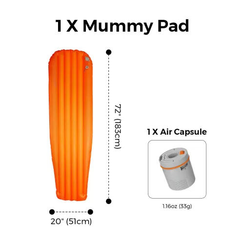 TINY SLEEPING PAD R05 AVS- 5.6 R-Value Lightweight Automatic Inflation Pad - R05 Mummy-with pump
